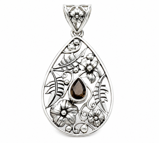 Sterling Silver 925 Smoky Quartz Teardrop Pendant