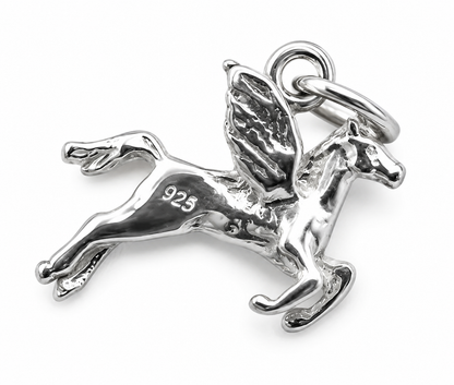 Genuine Sterling Silver or 9ct Yellow Gold 3D PEGASUS Winged Flying Horse Pendant Charm