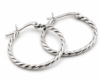 Sterling Silver 925 Rope Hoop Earrings 25mm 1.6mm Tube