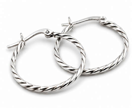 Sterling Silver 925 Rope Hoop Earrings 25mm 1.6mm Tube