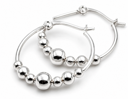 Genuine Sterling Silver 925 22mm Hoop 7 Balls Hoop Earrings