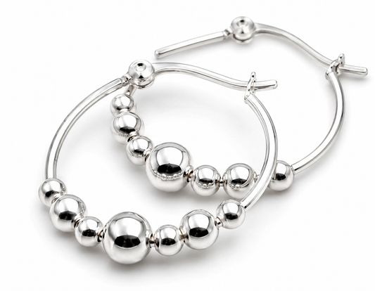Genuine Sterling Silver 925 22mm Hoop 7 Balls Hoop Earrings