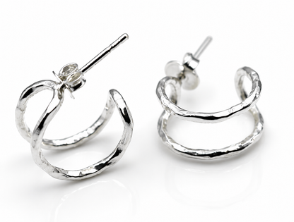 Genuine Sterling Silver 925 Double Hoop Stud Earrings