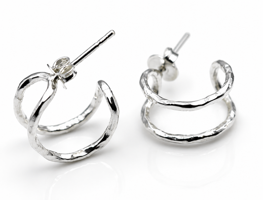 Genuine Sterling Silver 925 Double Hoop Stud Earrings