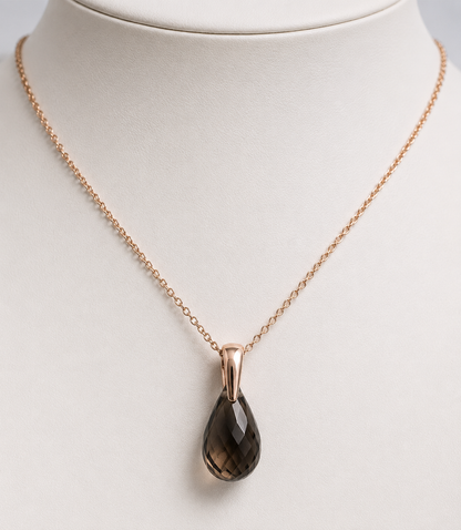 Sterling Silver 925 Rose Gold GP Smoky Quartz Pendant with 55cm Necklace