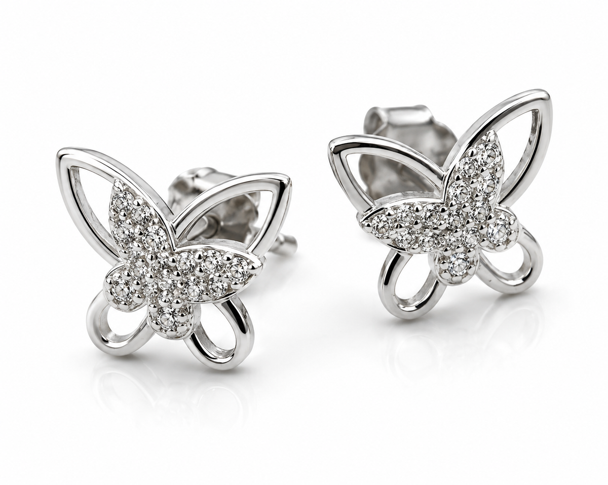 Kaedesigns Sterling Silver 925 CZ Butterfly Stud Earrings