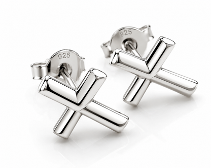 Sterling Silver 925 Cross Stud Studs Earrings