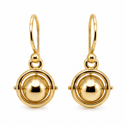 Genuine 9ct 9k 375 Yellow, Rose or White Gold Spinning Ball Drop Earrings