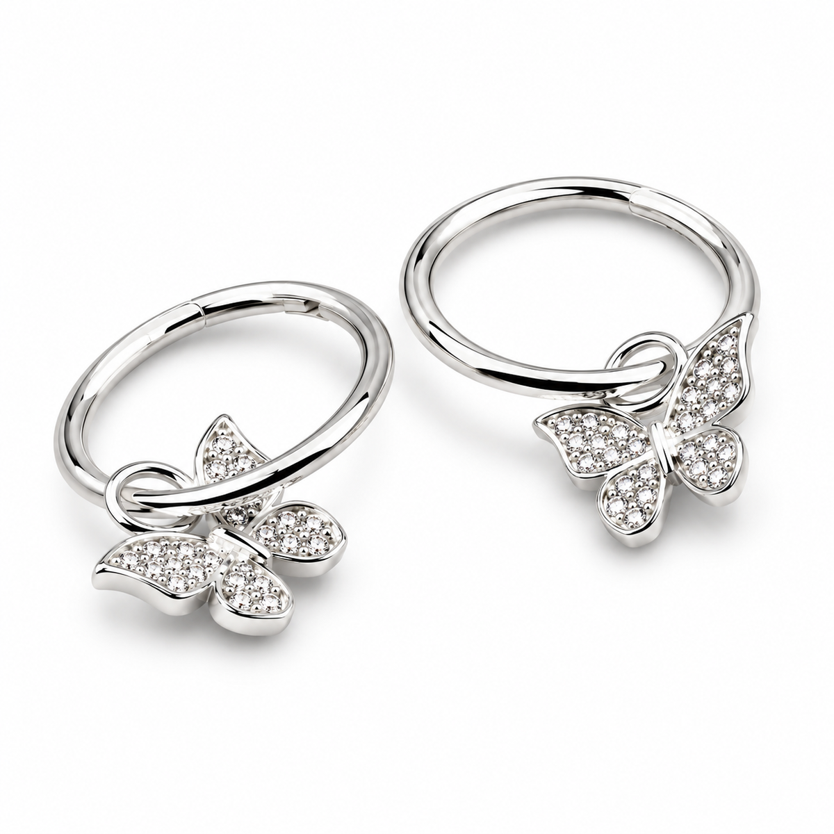 Sterling Silver 925 Sleepers Hinged Hoops Earrings + Butterfly Charms