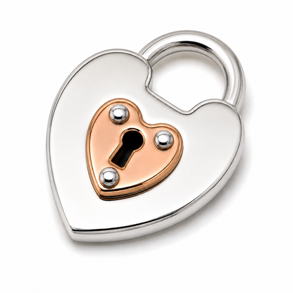 Solid Sterling Silver & 9ct Rose Gold Heart Padlock