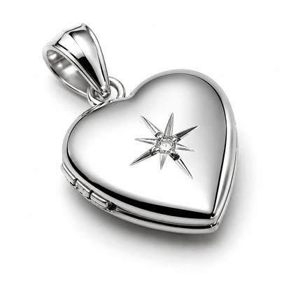 Genuine Sterling Silver Gold Plated or Sterling Silver 12mm 925 Diamond Set Heart Locket Pendant