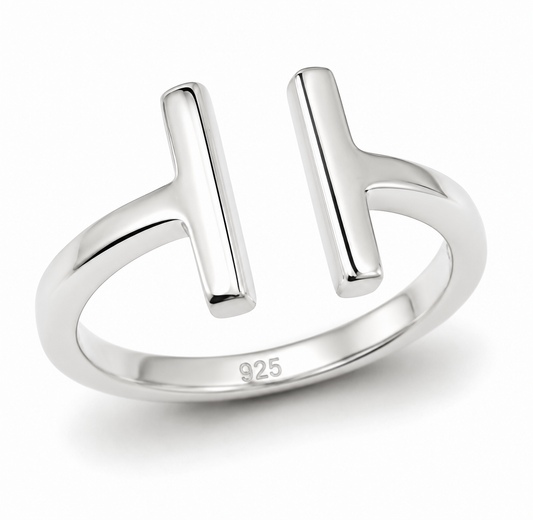 Kaedesigns Genuine 925 Sterling Silver Double Bar Open Band Ring - Choose your ring size H to P