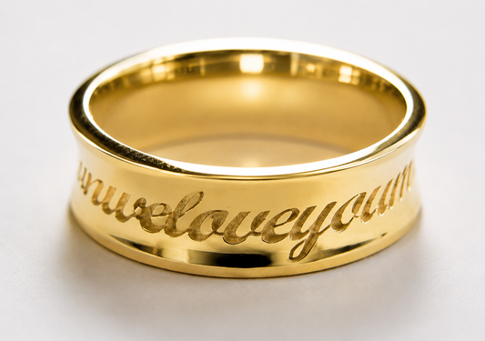 Custom Made Solid 9ct 9k 375 Yellow, Rose or White Gold Engraved Ring With Your Own Message 7mm Wide