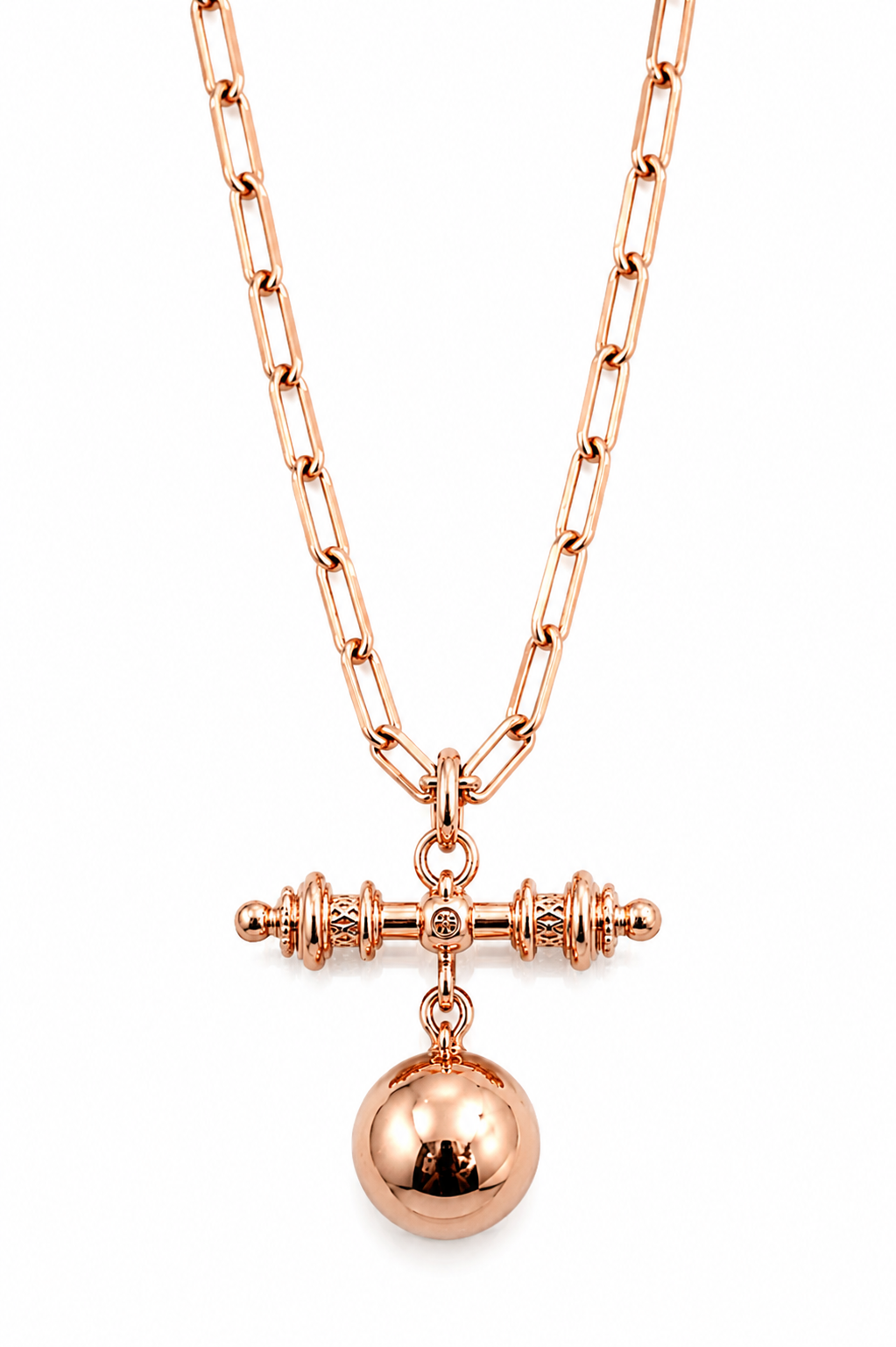 Genuine Solid 9ct 9k 375 Yellow, Rose or White Gold 16mm Ball Pendant with T-Bar + 50cm Paperclip Chain