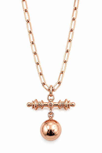 Genuine Solid 9ct 9k 375 Yellow, Rose or White Gold 16mm Ball Pendant with T-Bar + 50cm Paperclip Chain