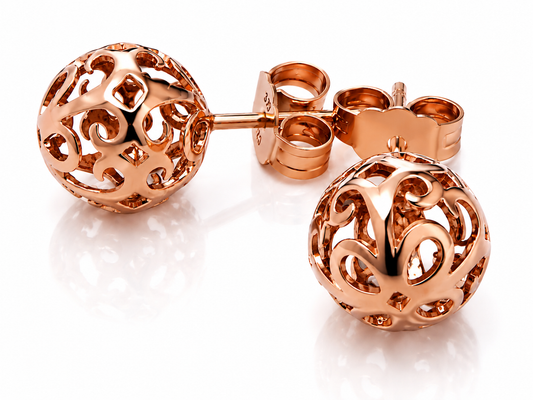 Genuine 9k 9ct 375 Yellow Gold or White Gold or Rose Gold 8mm Filigree Stud Earrings