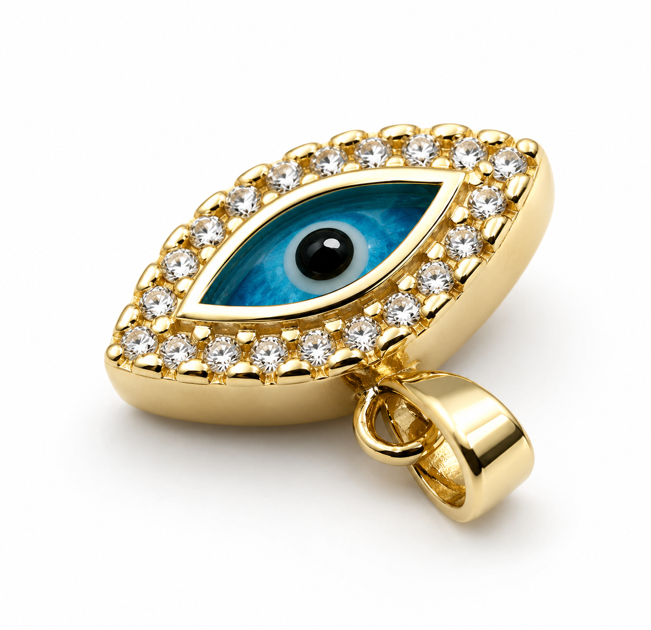 Genuine 9ct 9K 375 Yellow Gold Greek CZ Mati Nazar Lucky Evil Eye Charm Pendant