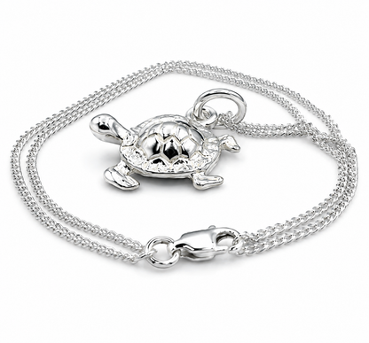 Genuine Sterling Silver 925 Turtle Charm Pendant + Necklace Chain
