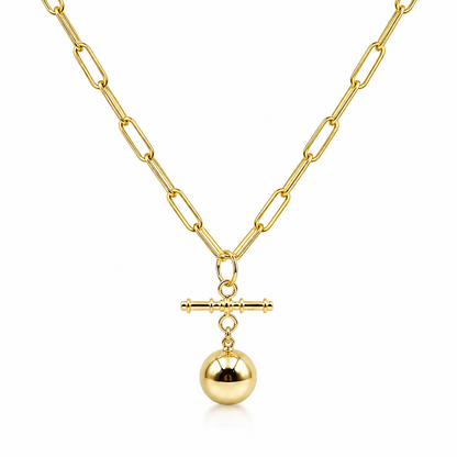 Genuine 9ct 9k 375 Yellow, Rose or White Gold Paperclip Necklace Chain 50cm + T-Bar + 14mm Ball