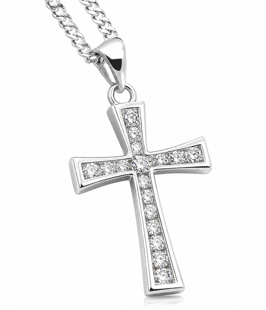 Sterling Silver 925 CZ Cross Pendant  + Necklace Chain