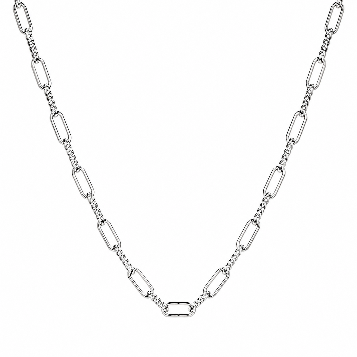 Sterling Silver 925 Fancy Paperclip Links Chain Necklace 48cm or 58cm
