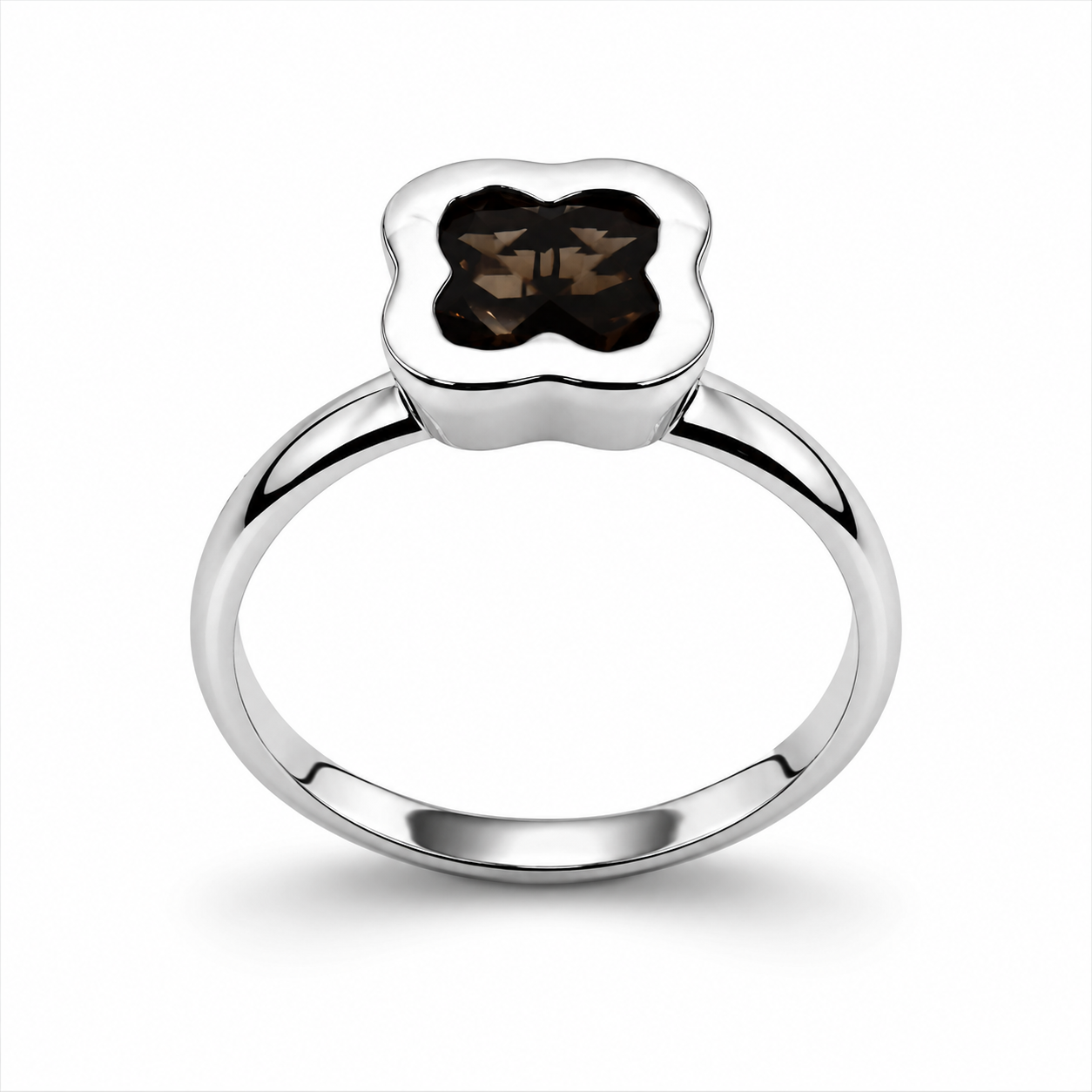 Size N Genuine Sterling Silver 925 Smoky Quartz Clover Ring