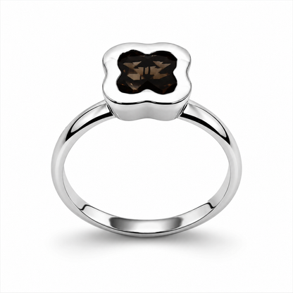 Size N Genuine Sterling Silver 925 Smoky Quartz Clover Ring