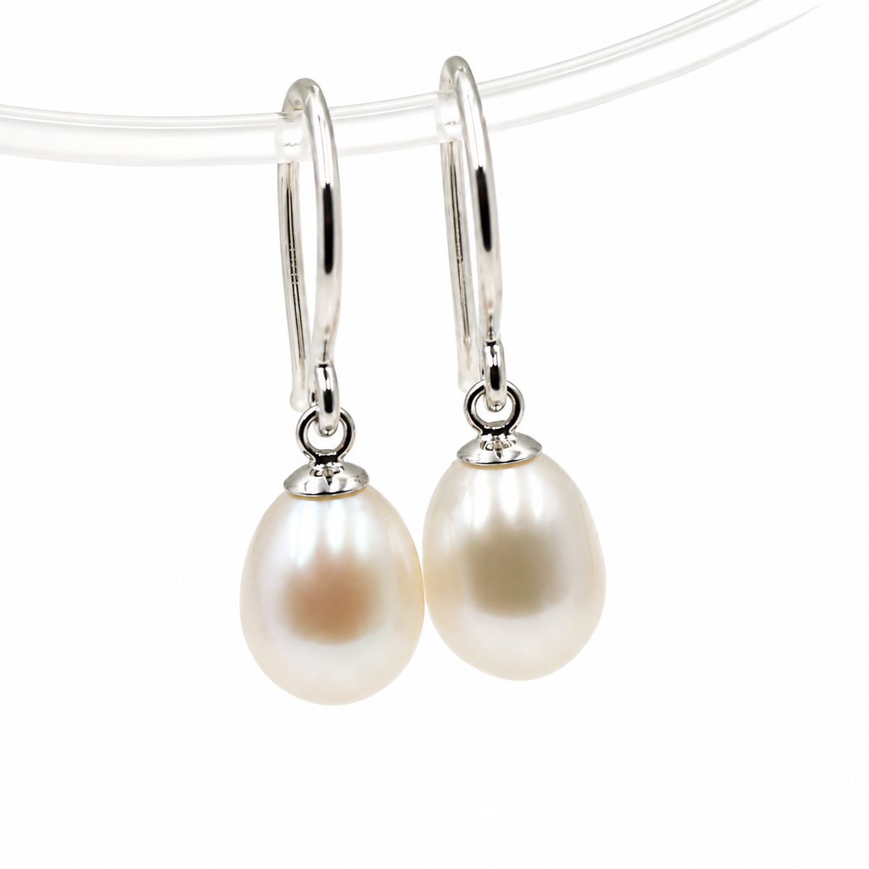 Sterling Silver 925 8.5mm Oval Freshwater Cultured Pearl Earrings