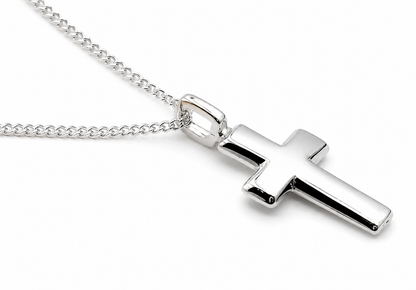 Sterling Silver 925 Small Cross Pendant +  Curb Necklace Chain