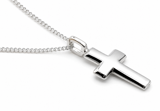 Sterling Silver 925 Small Cross Pendant +  Curb Necklace Chain