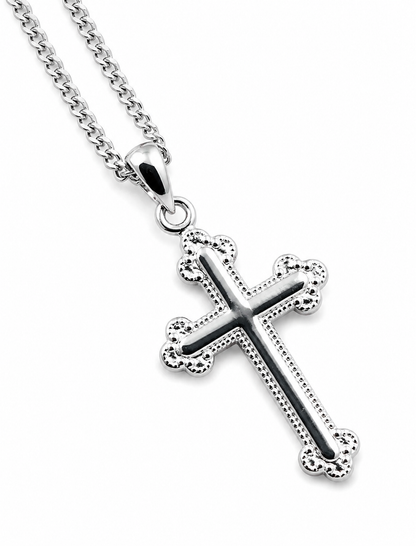 Sterling Silver 925 Cross Pendant  23mm x 15mm + Curb Necklace Chain