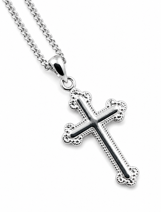 Sterling Silver 925 Cross Pendant  23mm x 15mm + Curb Necklace Chain