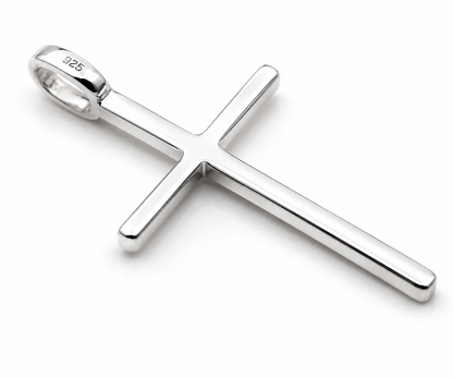 Genuine Solid New Sterling Silver 925 Thin Medium Plain Cross Pendant