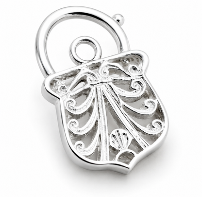 Genuine Sterling Silver Filigree 925 Fancy Filigree Padlock Pendant