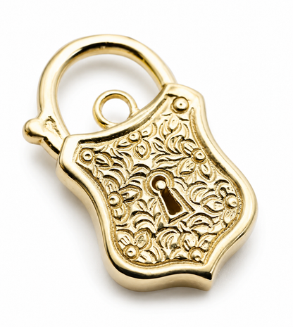 Genuine 9k 9ct 15mm x 24mm Yellow, Rose and White Gold Filigree Heart Pendant / Padlock