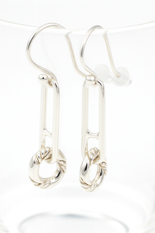 Sterling Silver 925 Drop Paperclip Circle Hook Earrings