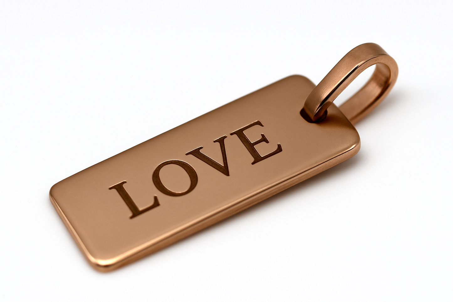 Solid 9ct 375 Rose Gold 20mm x 9mm Rectangle Engraving Shape Pendant - Engraved with LOVE