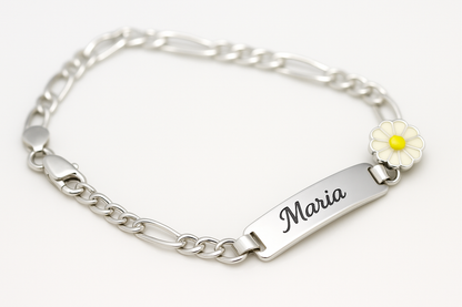 Sterling Silver 925 Childs Daisy Flower Identity ID Bracelet 16cm long