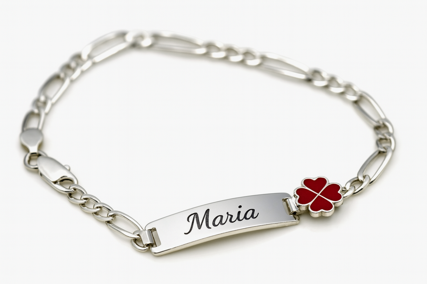 Sterling Silver 925 Childs Red Clover Identity ID Bracelet 17cm long