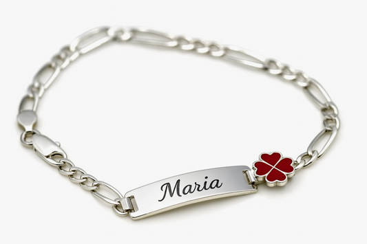 Sterling Silver 925 Childs Red Clover Identity ID Bracelet 17cm long