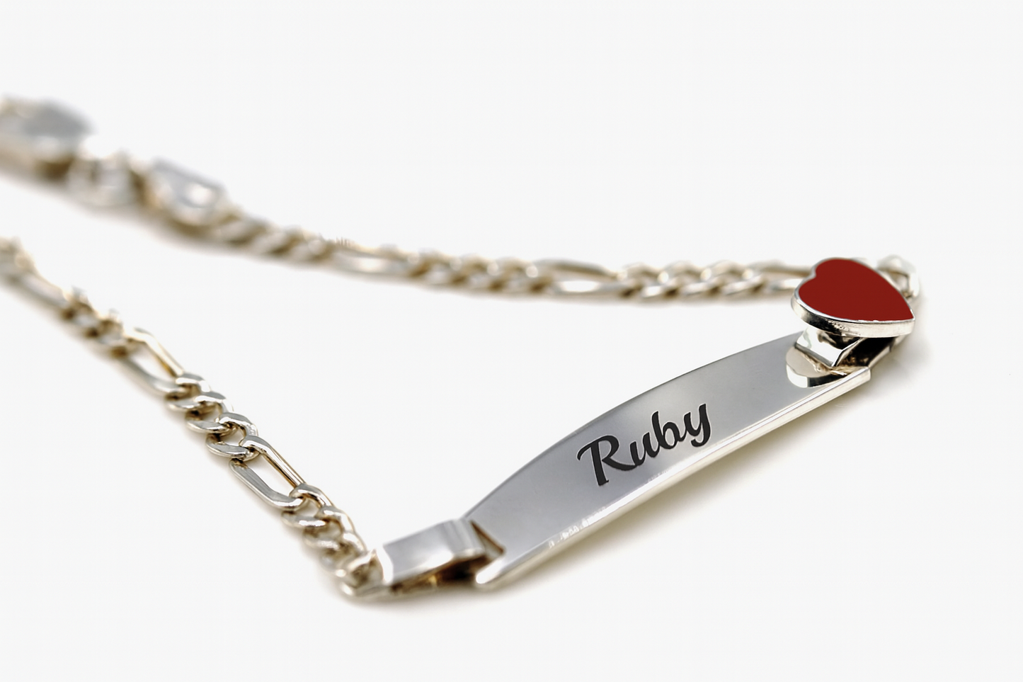 Sterling Silver 925 Childs Red Heart Identity ID Bracelet 16cm long