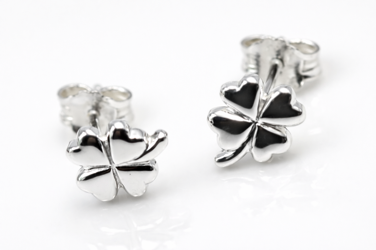 Sterling Silver 925 Children Child Small Four Leaf Clover Earrings