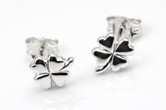 Sterling Silver 925 Children Child Small Four Leaf Clover Earrings