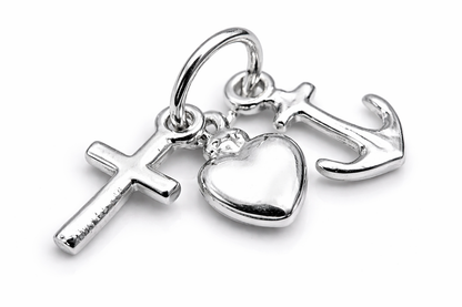 Sterling Silver 925 Faith Hope Charity Cross Love Heart Anchor Pendant / Charm