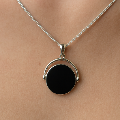 Sterling Silver 925 Engravable Plain Spinner Pendant Disc + Necklace Chain