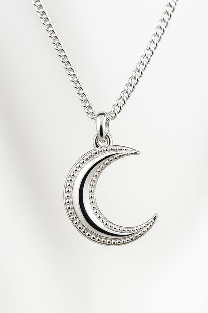 Genuine Solid 925 Sterling Silver Crescent Half Moon Pendant + Chain