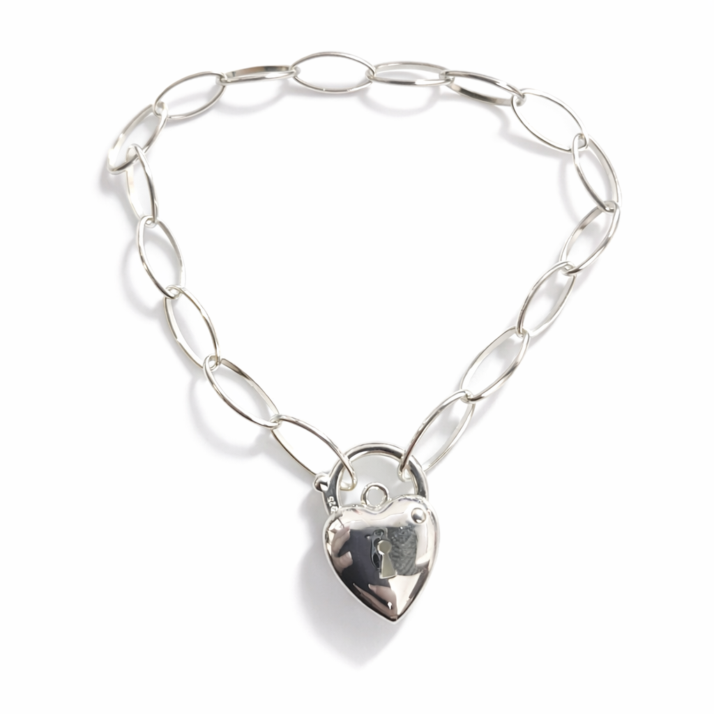 Sterling Silver 925 Oval Paperclip Links 19cm Bracelet + Heart Locket