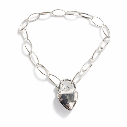 Sterling Silver 925 Oval Paperclip Links 19cm Bracelet + Heart Locket