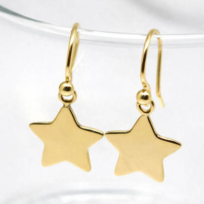 Genuine 9ct 9k 375 Yellow, Rose or White Gold Dangle Hook Star Flat Disc Earrings