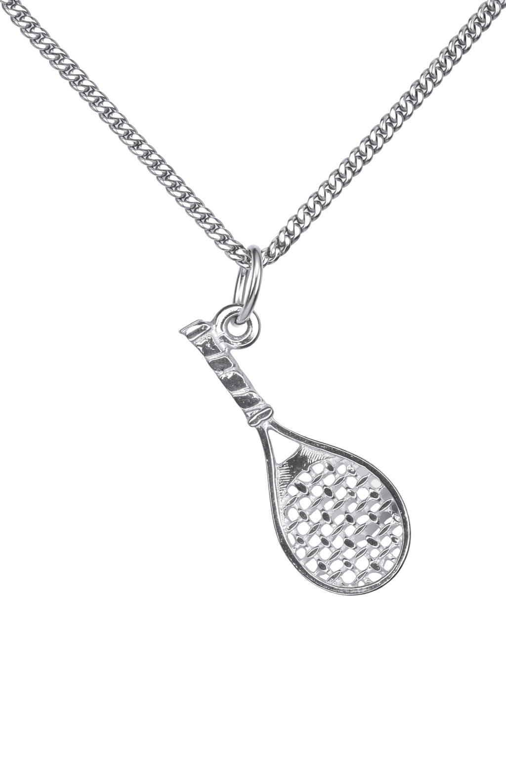 Sterling Silver 925 Tennis Racquet Court Sport Pendant Charm + Chain